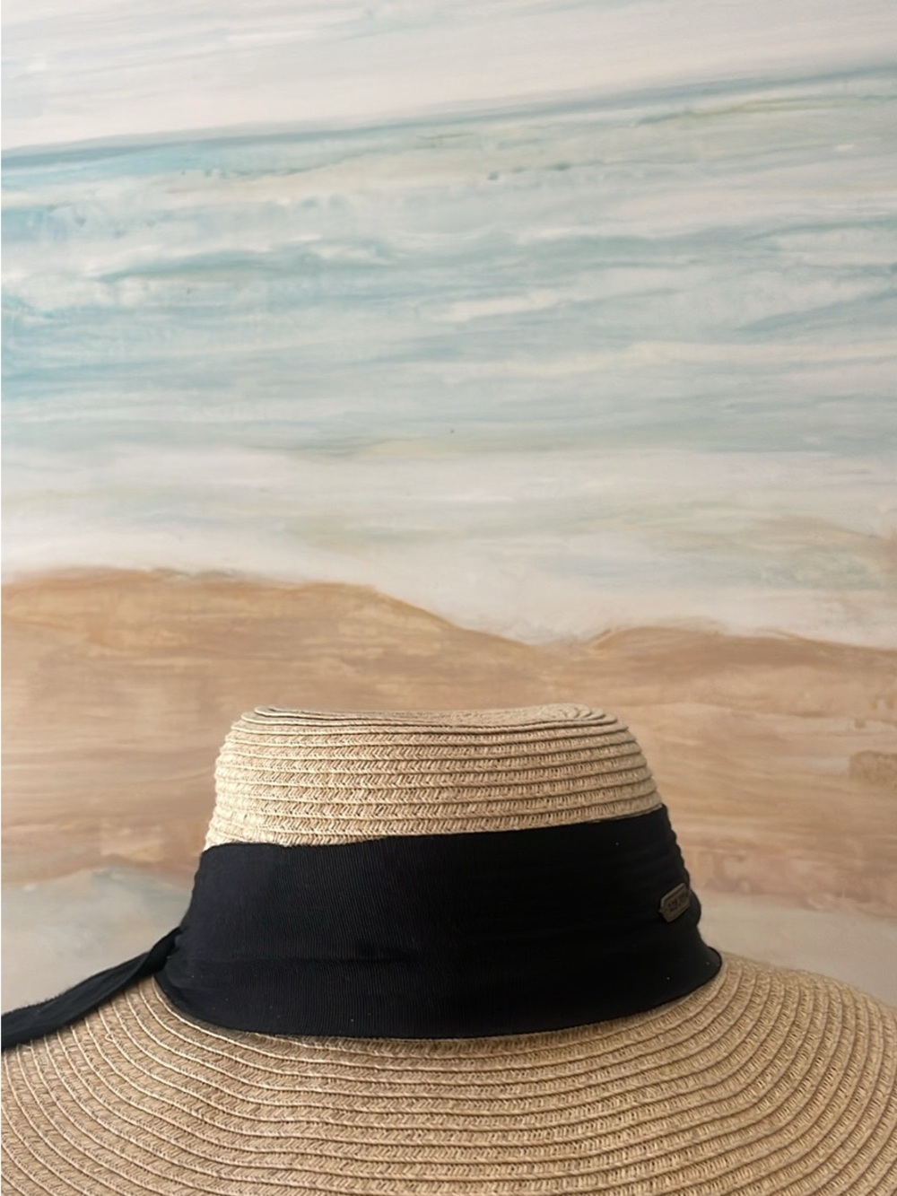 Ron Jon Surf Shop Wide -Brim Straw Sun Hat with Black Bow